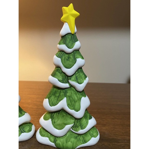Department 56 Ceramic 8” Christmas tree snow Star Village Accessories, Set Of 3 - Picture 4 of 6